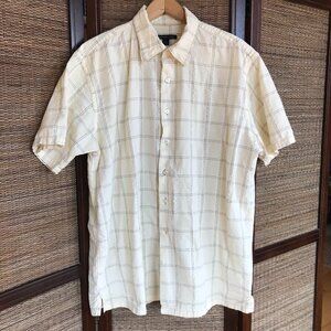 Van Heusen Studio Short-Sleeved Seersucker Shirt, Pale Yellow Plaid Men's Size L